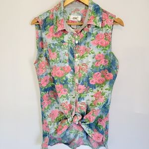 Floral Button Up Sleeveless Tank Top or Vest